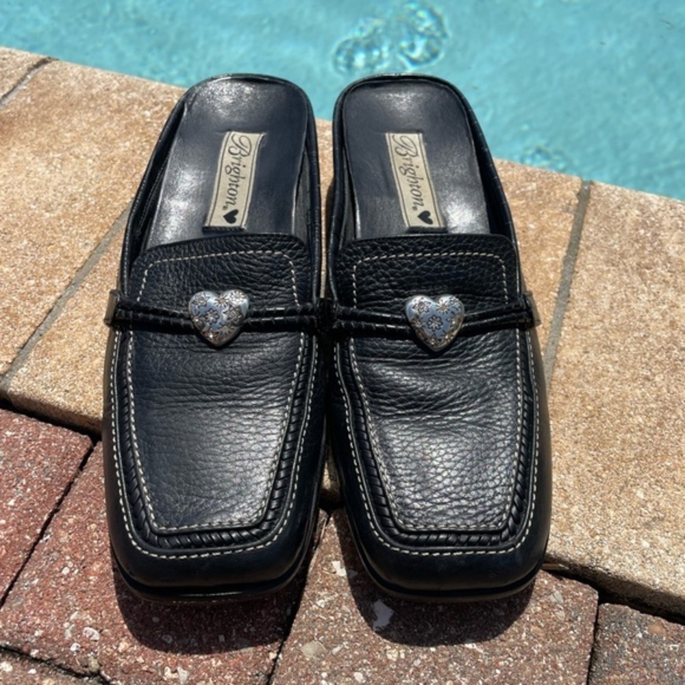 Brighton Black Leather Loafers with Silver Heart Accent